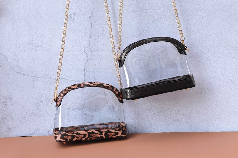 Hoxis Clear Cross Body Bag with Vegan Leather Trim Stadium Approved Women Shoulder Handbag (Black) - Image 5